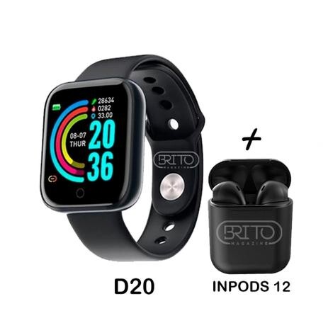 Relógio Smart Watch Digital D20 + Fone Bluetooth Sem Fio i12