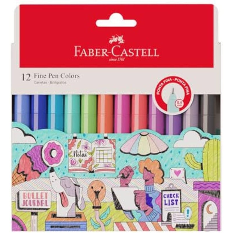 Caneta Ponta Fina Faber-Castell Fine Pen Colors 12 Cores