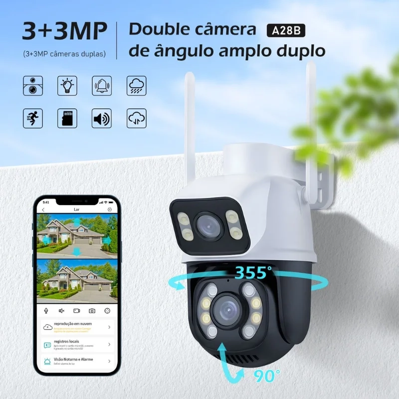 Câmera de Segurança Com 2 Ângulos Diferentes Para Vigilância Segura 2 Câmera de 3MP - A28B