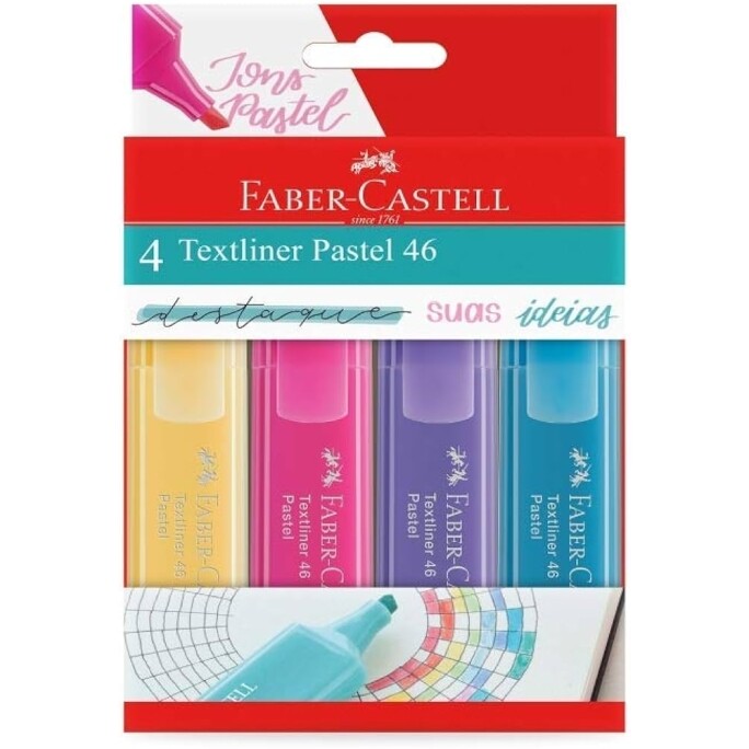 Marca Texto Tons Pastel Faber-Castell MT/15464 Textliner Pastel 46 4 cores