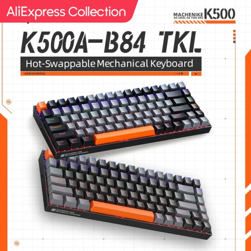 Machenike K500A-B84 Teclado Mecânico 75% TKL Hot-Swappable Com Fio Gaming Teclado 6 Cores Backlit
