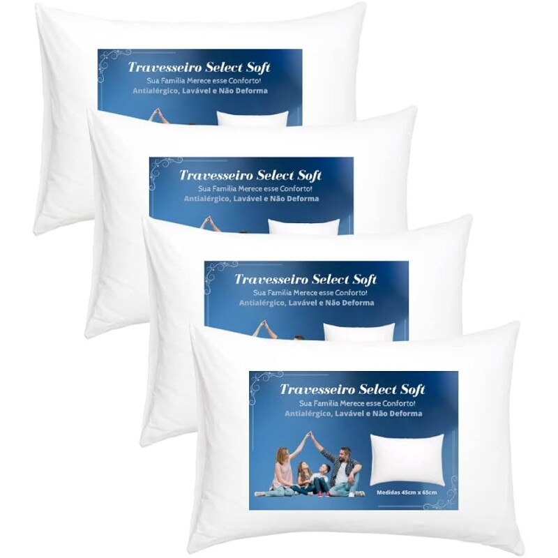 4 Travesseiros Select Soft Antialérgico Lavável Não Deforma