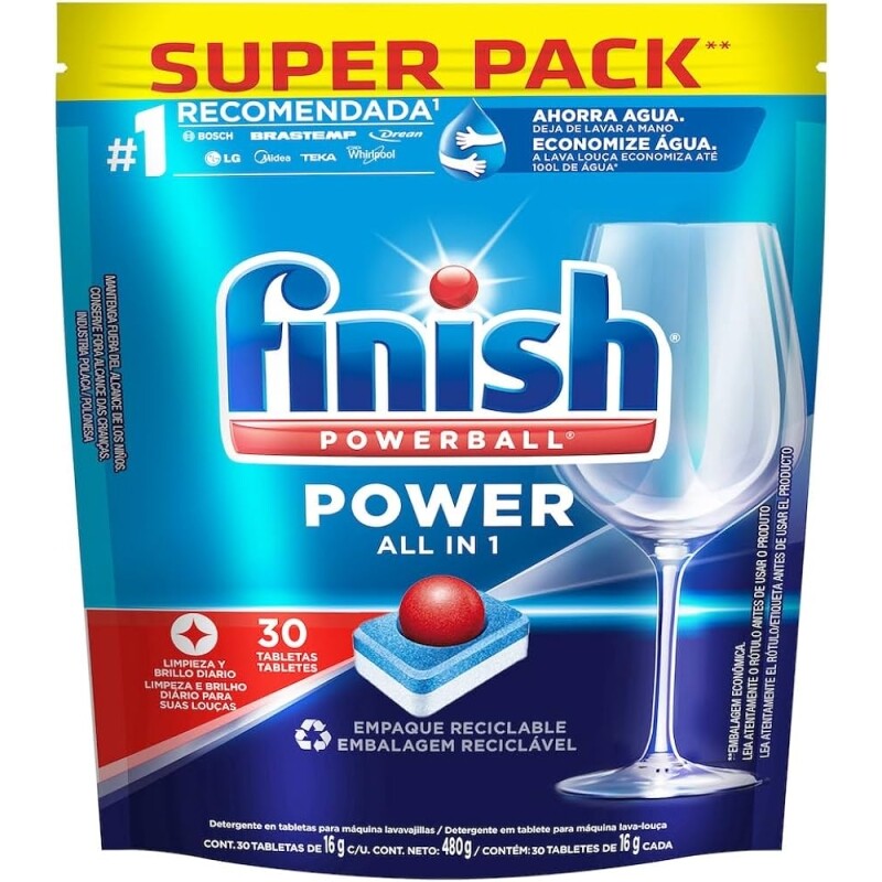 Tabletes Detergente para Lava Louças Finish Powerball - 30 unidades