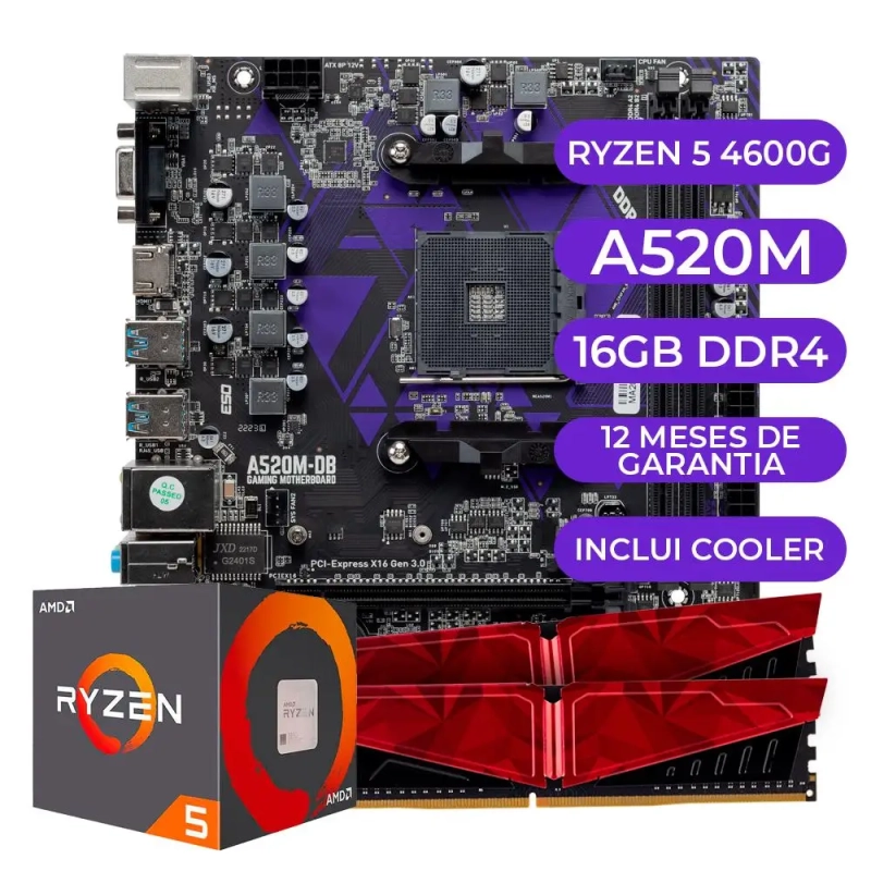 Kit Upgrade Gamer Processador AMD Ryzen 5 4600G A520M 16GB DDR4