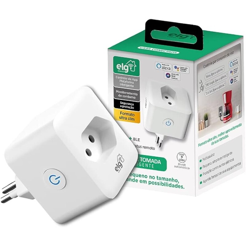Plug de Tomada Inteligente Bivolt 16A com Conexão Wi-Fi e Bluetooth Branca - SHPT400 ELG