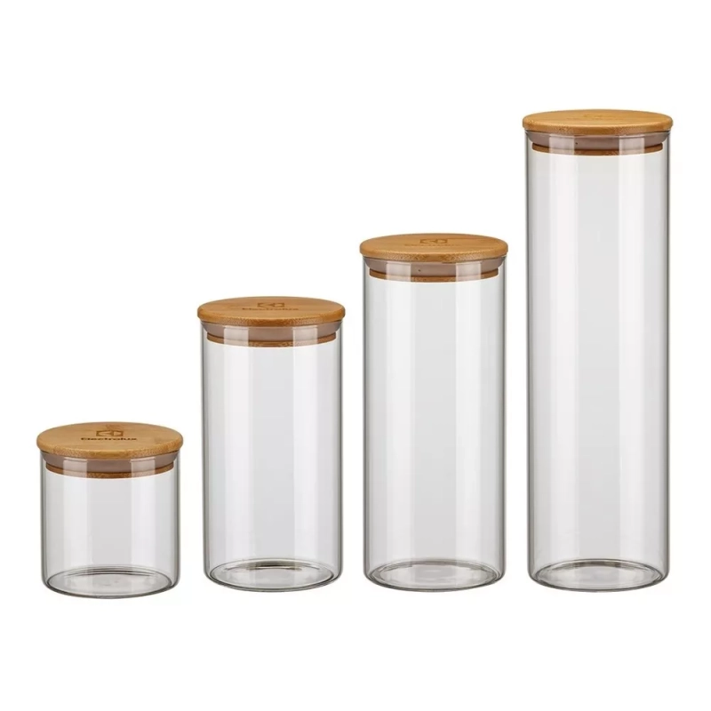 Kit Potes de Vidro Porta Mantimentos Herméticos Tampa De Bambu Electrolux - 4 Unidades