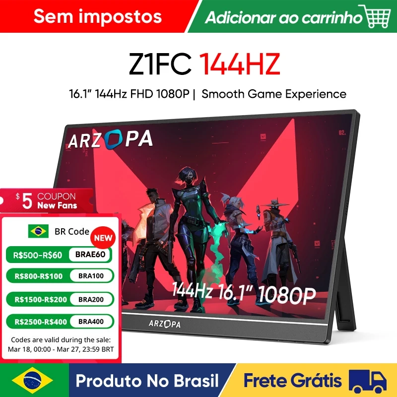 Monitor Portatil Arzopa Z1FC 144Hz 16,1'' FHD 1080p 100% sRGB IPS