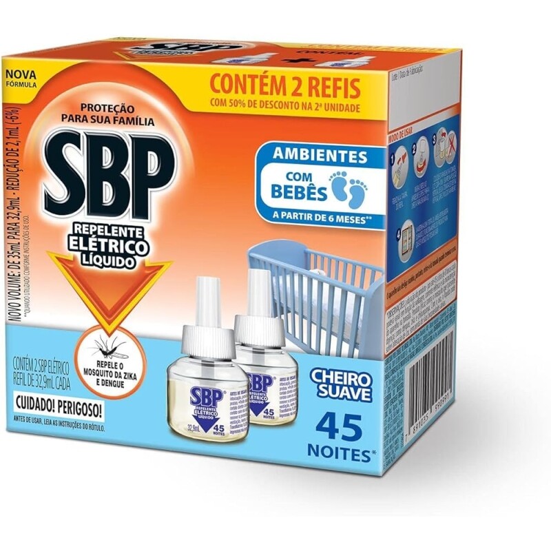 SBP Repelente Elétrico Líquido Cheiro Suave com 2 unidades de 35ml
