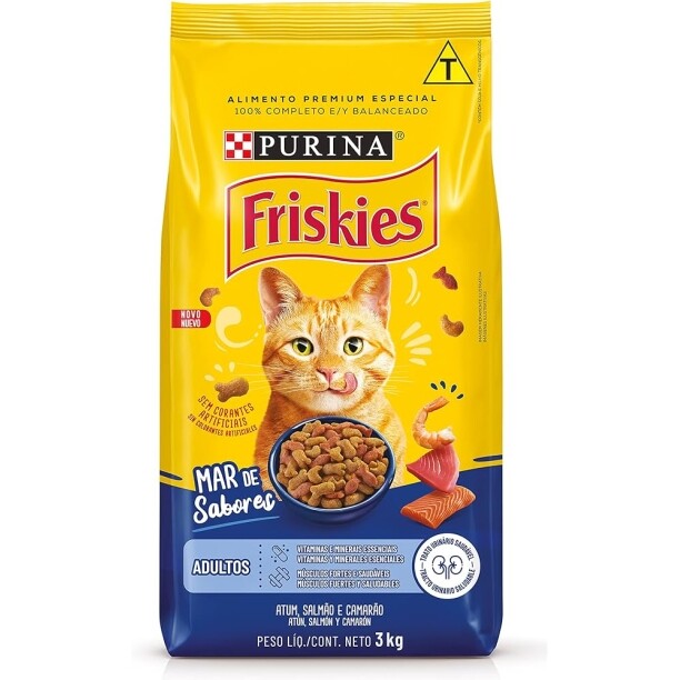 Purina Nestlé Friskies Ração Seca para Gatos Adultos Peixes e Frutos do Mar 3kg