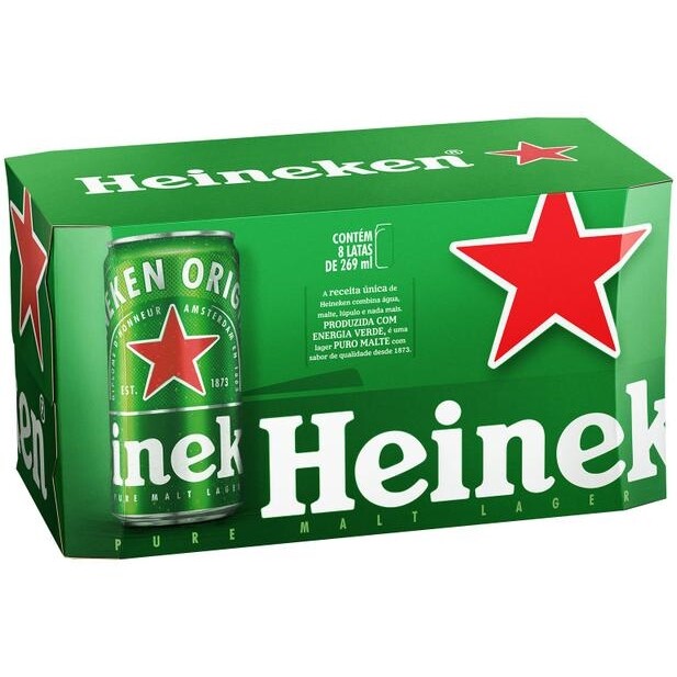 Cerveja Heineken Lata Puro Malte Lager 8 Unidades