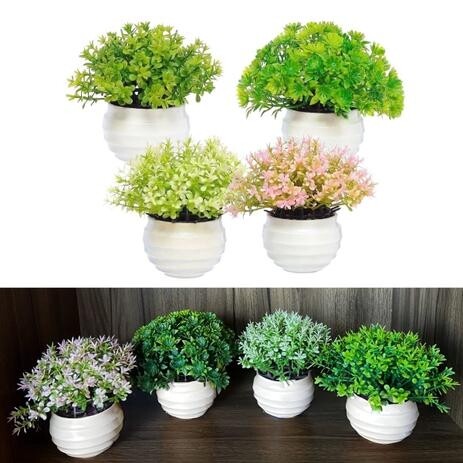 Kit 4 Vasos Vasinhos Plantas Flores Artificial Decoração - Cgm Store