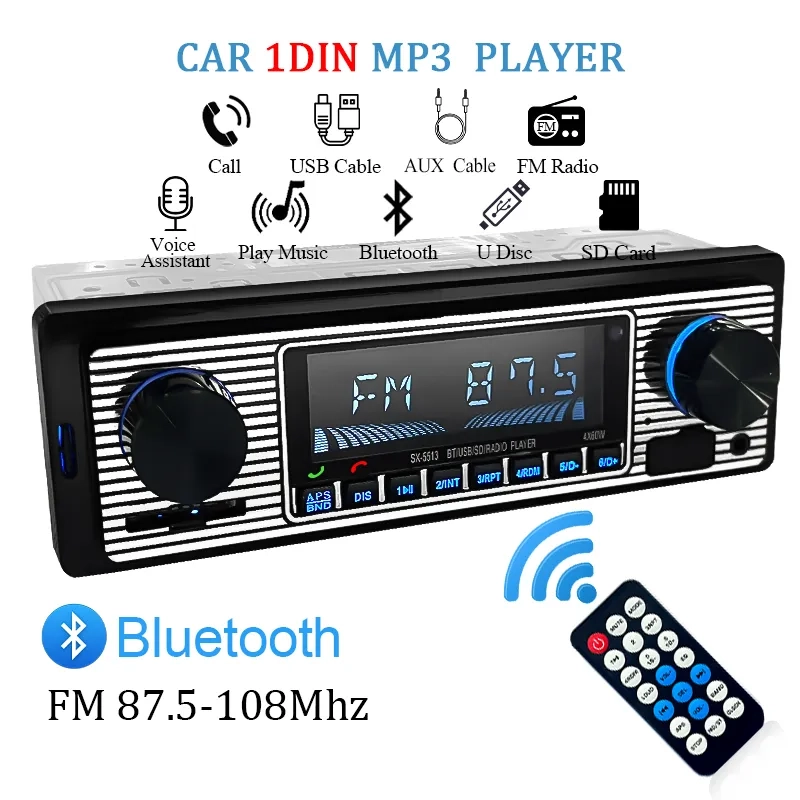 Rádio Estéreo do Carro FM Bluetooth MP3 Hippcron-1 Din
