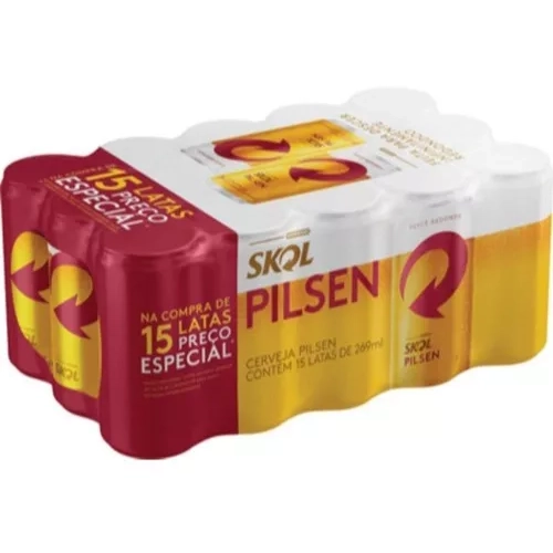 5 Packs de Cerveja Pilsen Skol Lata - 15 Unidades 269ml (Total 75 latas)
