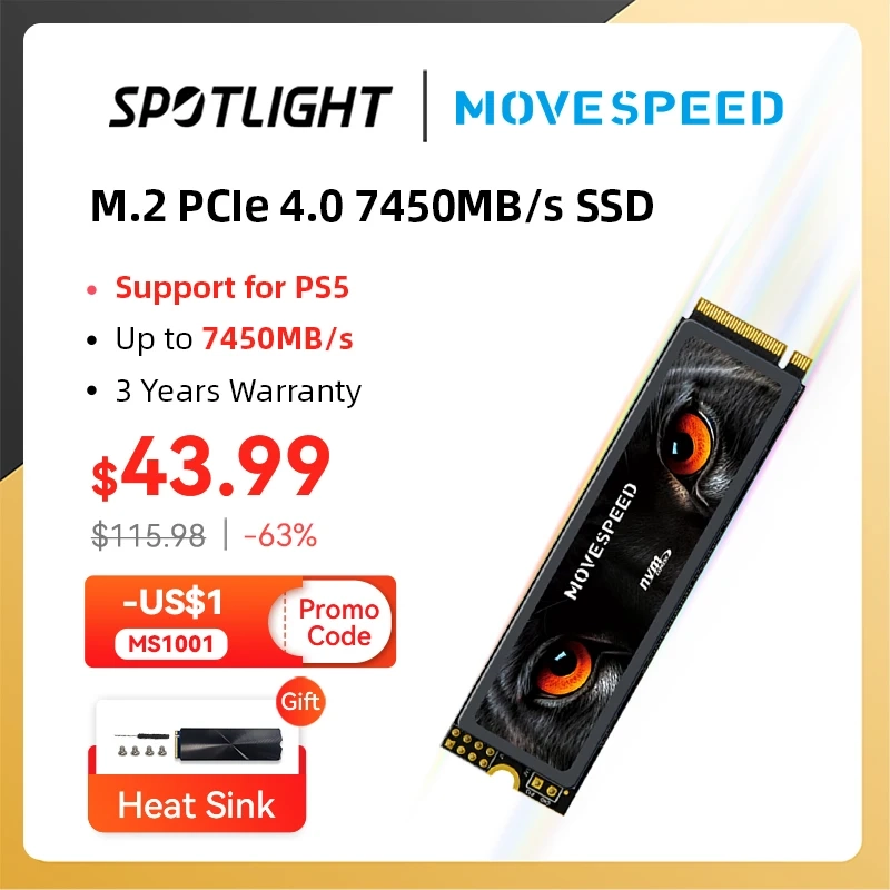 SSD Movespeed 512GB M.2 Nvme 7500Mbps PCIe 4.0