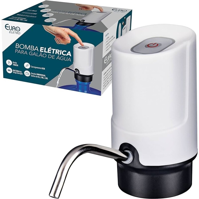Bomba Elétrica Plus para Galão de Água recarregável USB Branca BMB0679 Euro Home