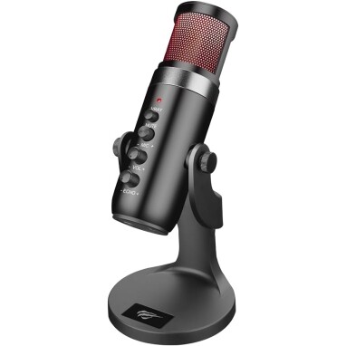 Microfone Condensador RGB Gamer Havit GK59 USB Omnidirecional Plug and Play Anti-Vibração Botões Mute ECHO e Volume