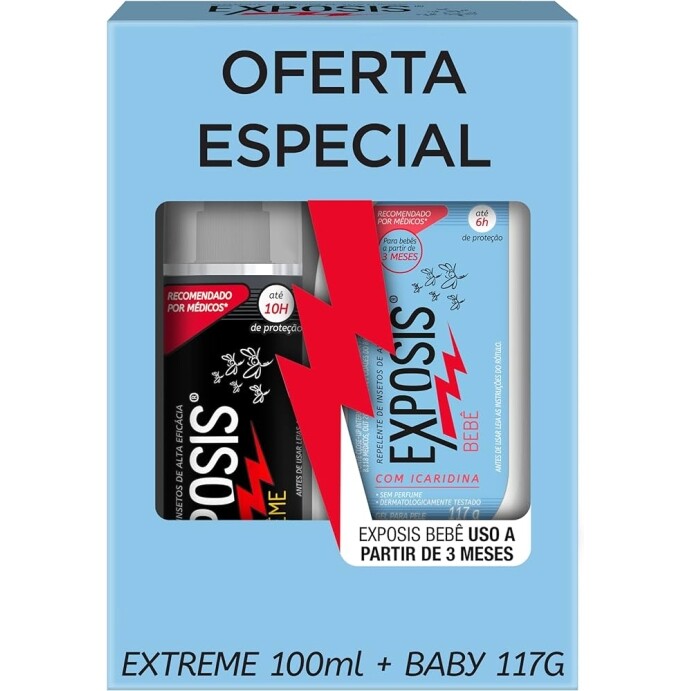 Exposis Extreme Repelente Spray com Icaridina 100ml + Exposis Bebê Repelente Gel com Icaridina 117g
