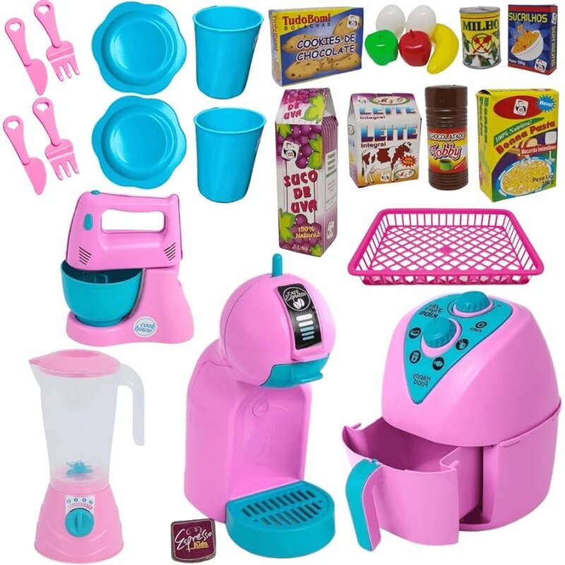 Kit Cozinha Infantil de Brinquedo Eletrodomésticos Comidinhas com 25 Peças