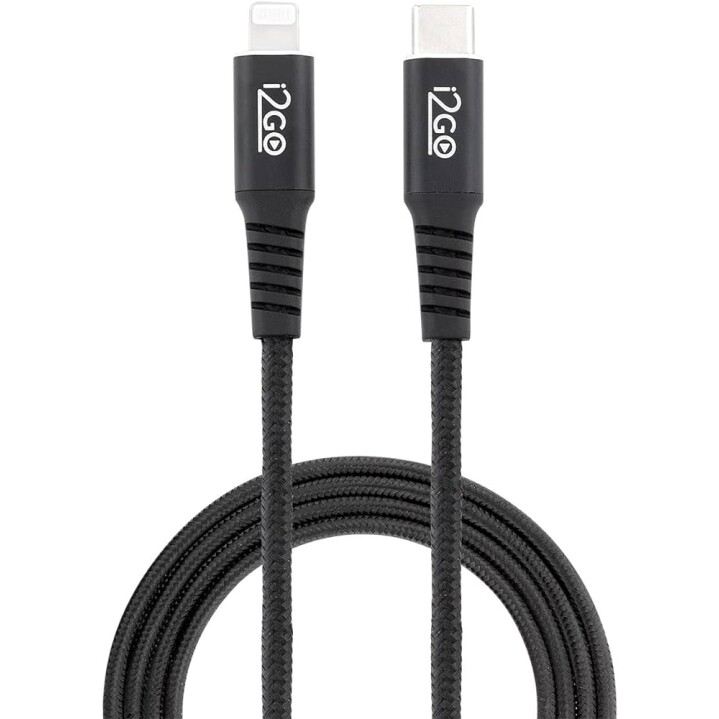 Cabo IPhone/Lightning + USB-C I2GO Certificado MFi 2m 3A Nylon Trançado Preto - I2GO PRO