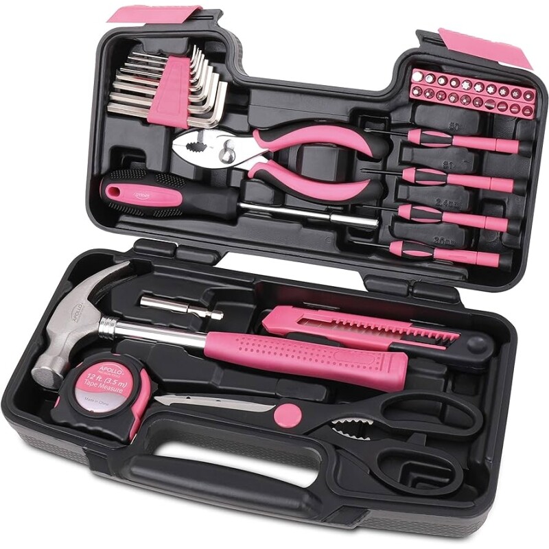 Conjunto de ferramentas domésticas Apollo Tools 39 peças rosa