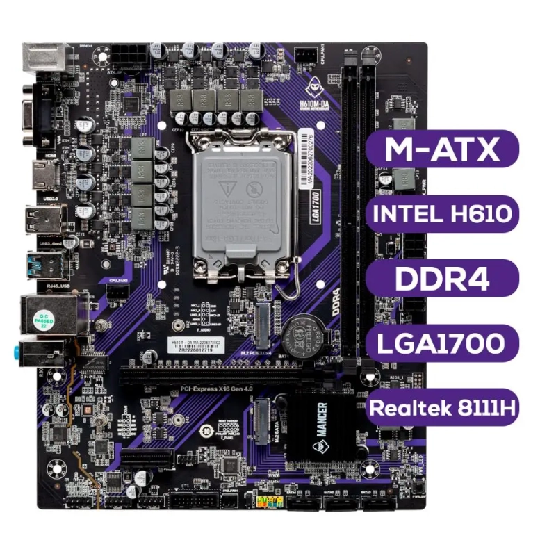 Placa Mae Mancer H610M-DA DDR4 Socket LGA1700 M-ATX Chipset Intel H610 MCR-H610M-DA
