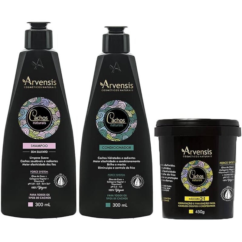 Kit Arvensis Cachos Naturais Shampoo + Condicionador 300ml + Máscara 2x1 - 450g