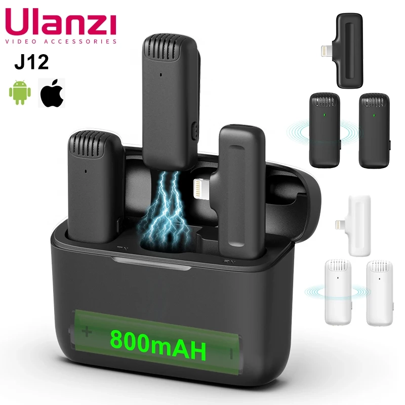 Sistema de microfone Ulanzi-J12 sem fio Lavalier Áudio Vídeo