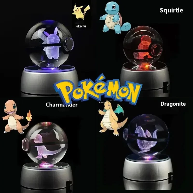 Bonco colecionavel Pokémon 3D Crystal Ball com Luz LED