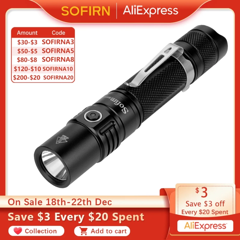 Sofirn Sp31 V2.0 Lanterna LED Tática Potente 18650 Xpl HI 1200lm