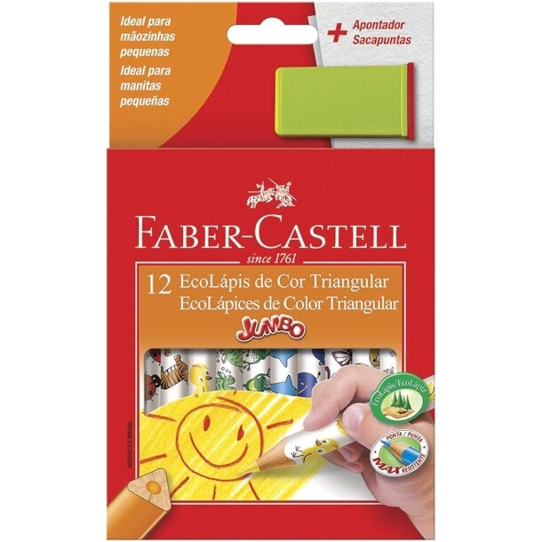 Faber-Castell 12.3012AP EcoLápis Triangular Jumbo - Lápis de Cor Apontador incluído com Depósito 12 Cores