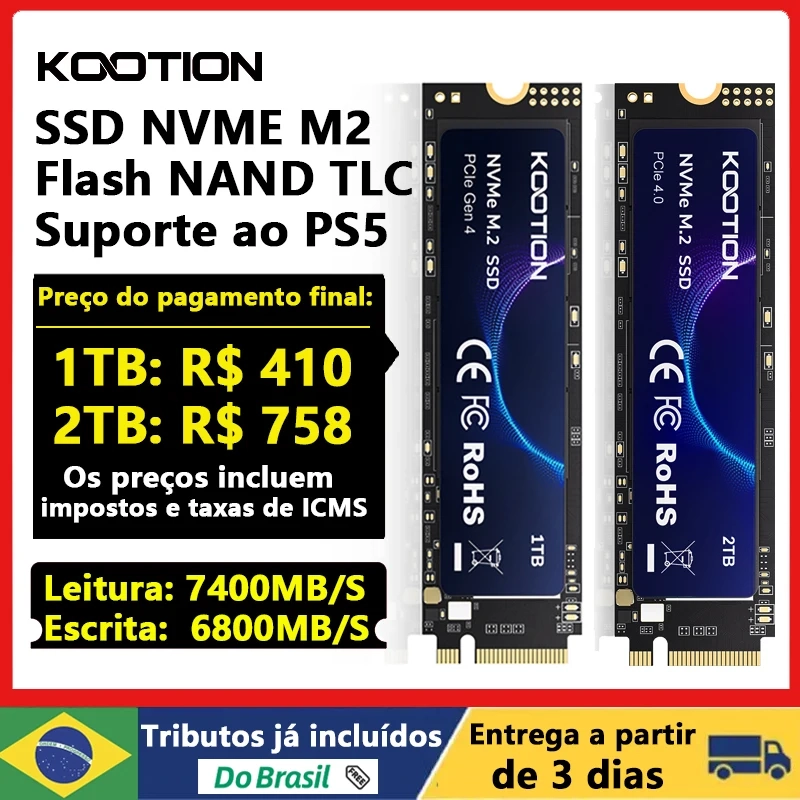Disco Rígido Interno de Estado Sólido SSD NVMe M2 512GB PCIe 4.0x4 2280 SSD M