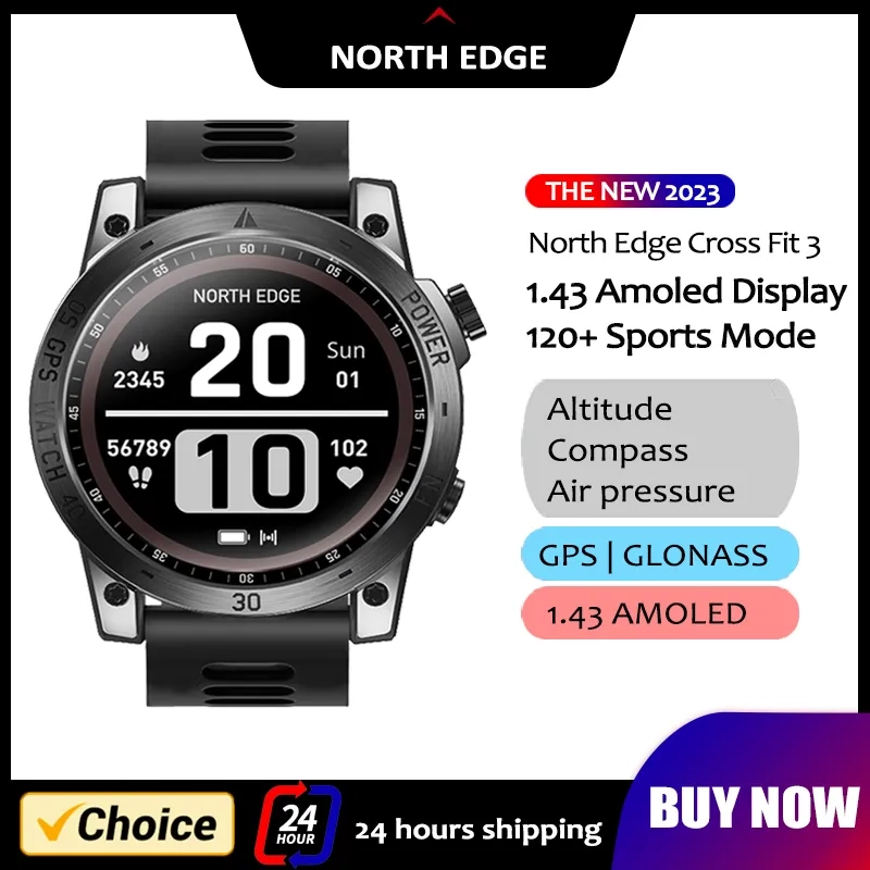 Smartwatch GPS North Edge para homens relógio inteligente esportivo display HD