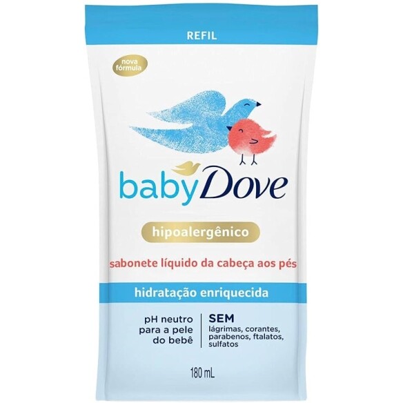 4 unidades Refil Sabonete Líquido Baby Dove Hidratação Enriquecida 180ml