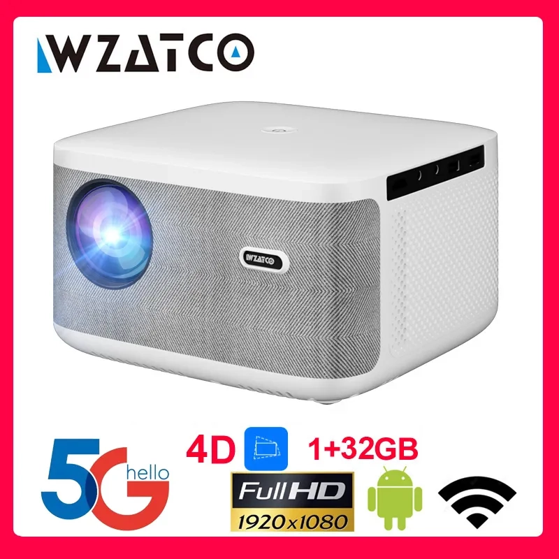 WZATCO-A20 Foco Digital LED Projetor 32GB Inteligente Android Wi-Fi Full HD 1920*1080P