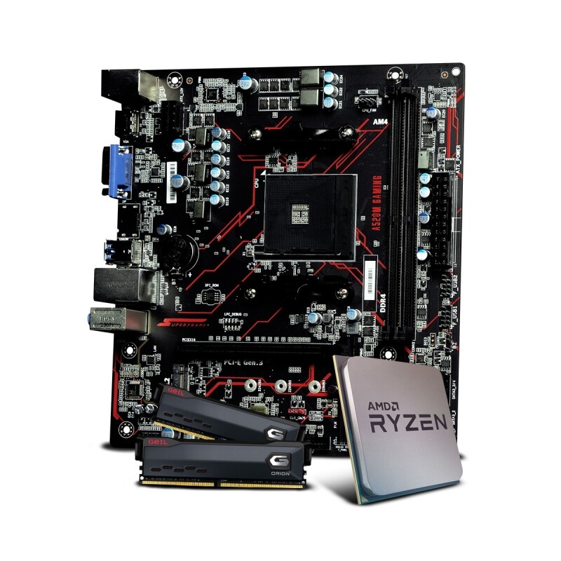 Kit Upgrade SuperFrame A520M Gaming + AMD Ryzen 3 4100 + 2x Memória DDR4 Geil Orion 8GB