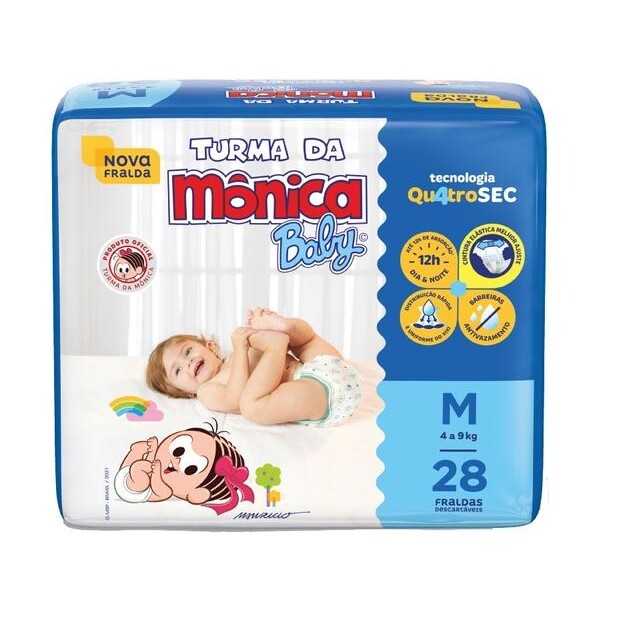 Fralda Turma da Mônica Baby Tam M - 28 Unidades