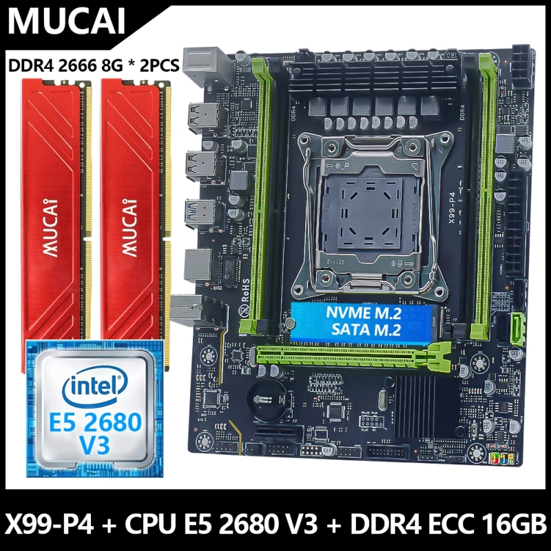Kit Placa-Mãe com Processador DDR4 Intel Xeon E5 2680 V3 CPU 16GB 2x8GB