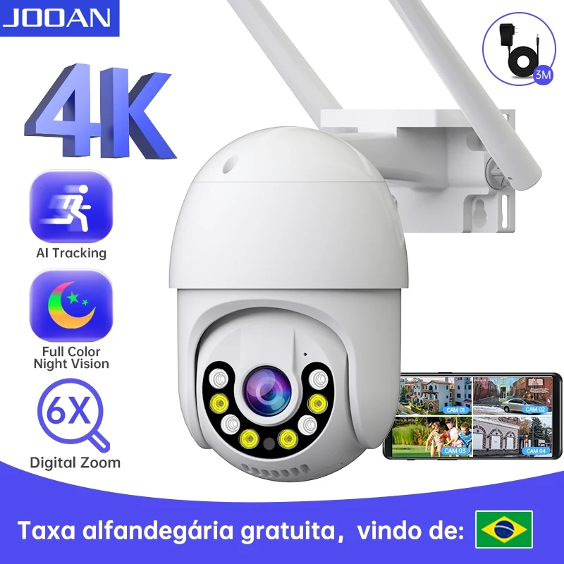 Câmera de Vigilância de Segurança Externa JOOAN CCTV Sem Fio Rastreamento AI Lente Dupla PTZ Wifi 4K