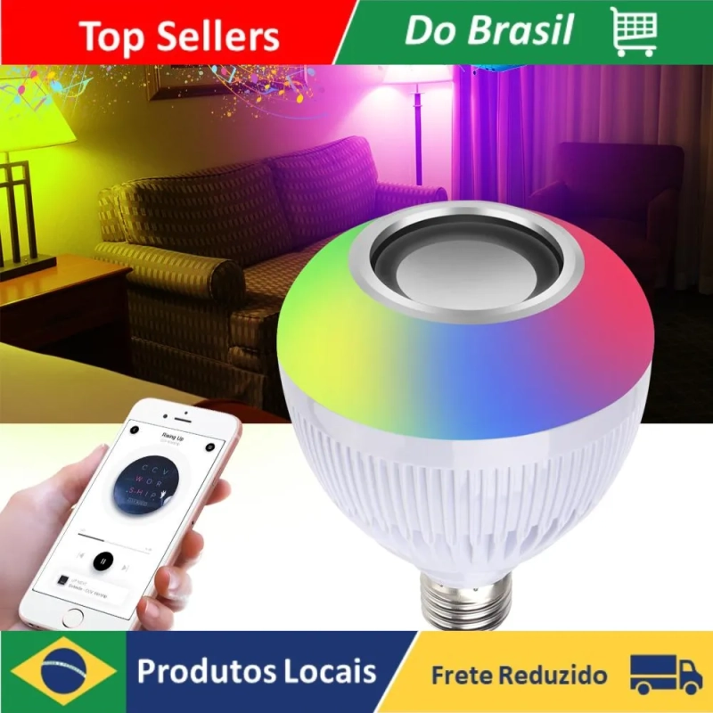 Lampada Bluetooth DAFUSHOP com Led e Caixa De Som Com Controle Remoto 12W Rgb Luz Colorida