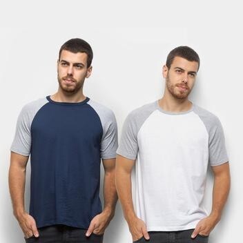 Kit Camiseta Básica Raglan com 2 Peças - Masculinas