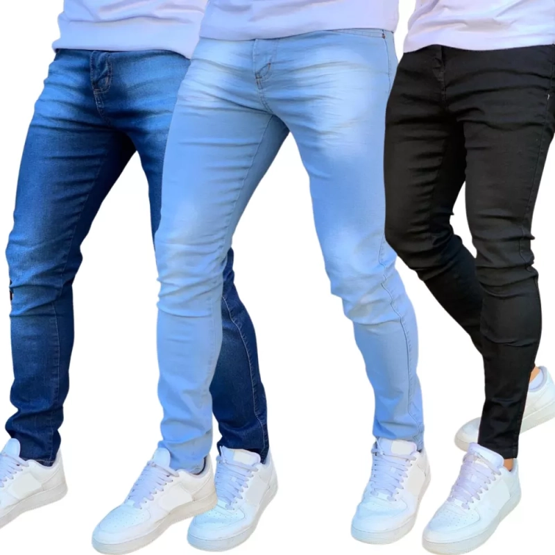 Kit 3 Calça Jeans Skinny Masculina Com Lycra