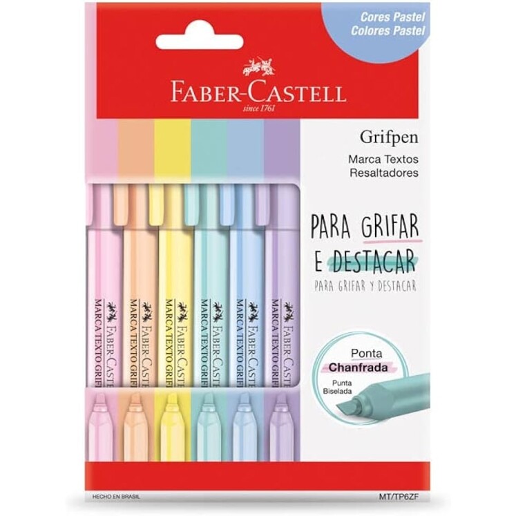 Faber-Castell Grifpen - Caneta Marca Texto Tons Pastel 6 Cores