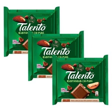 3 Unidades Chocolate ao Leite com Castanha do Pará Talento Garoto 85g