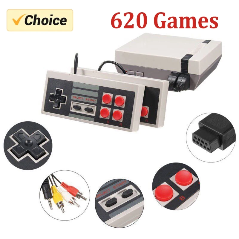 Mini Console Retro Built-in 620 Jogos Clássico, Dois Controles com Caixa
