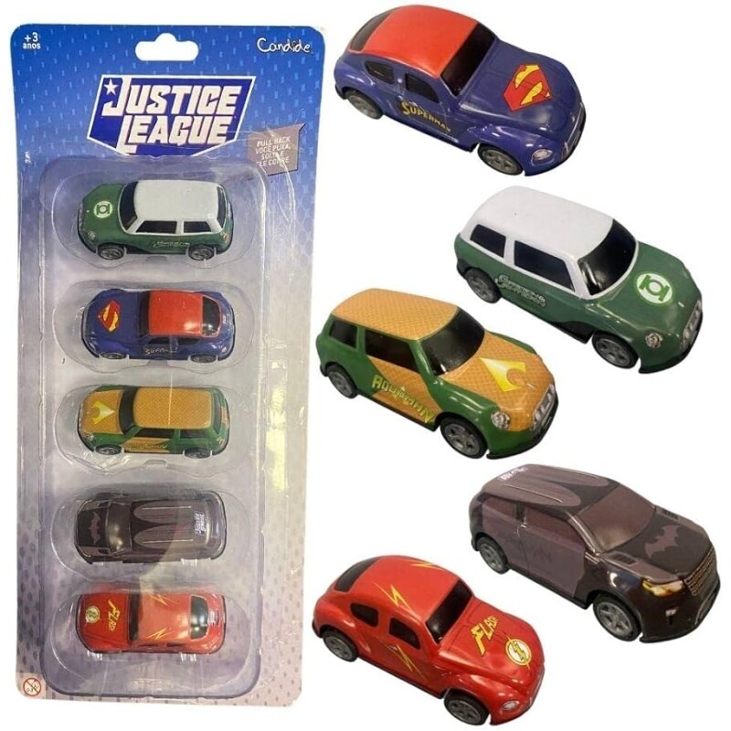 Pack Mini Veículos Pull Back com 5 Liga da Justiça - Candide