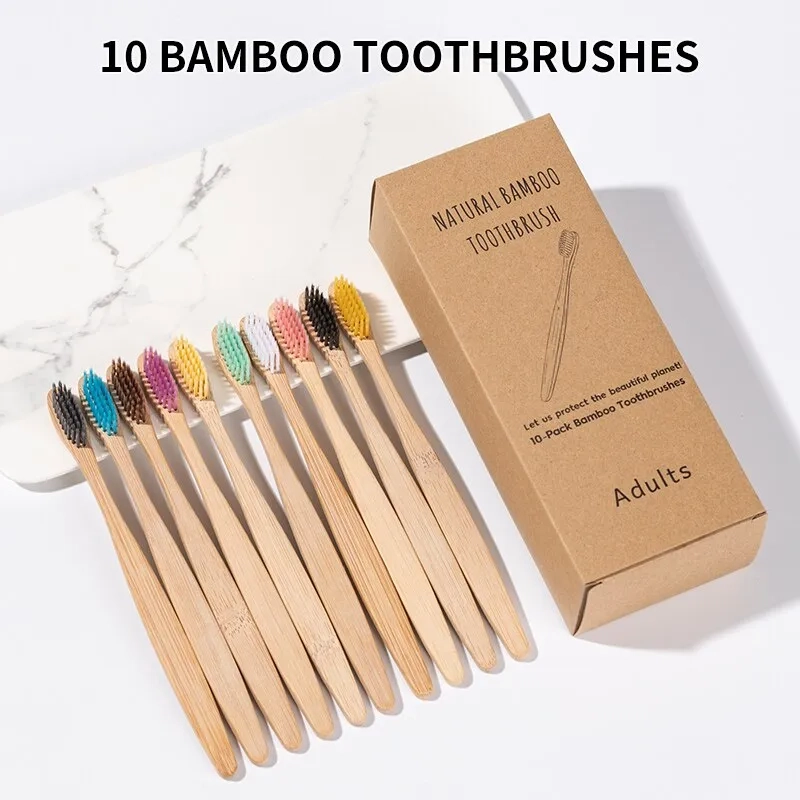 Kit com 10 Escovas de Dentes de Bambu Adultas