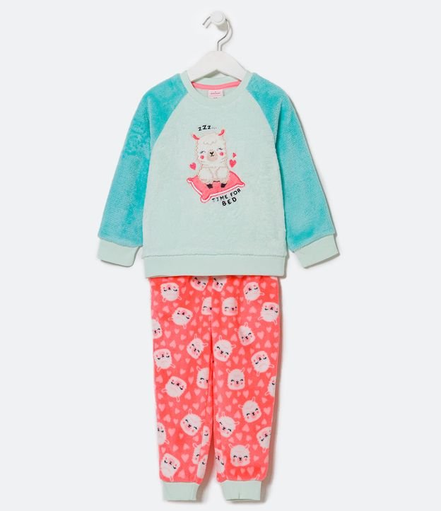 Pijama Longo Infantil Fleece Lhama Dormindo - Tam 1 a 4 Anos