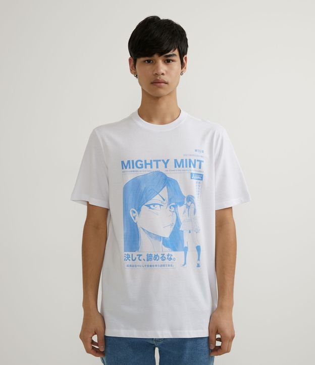 Camiseta Manga Curta em Algodão com Estampa Mangá