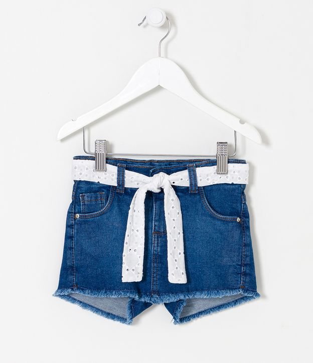 Short Saia Infantil em Jeans com Cinto de Broderie - Tam 1 a 5 anos