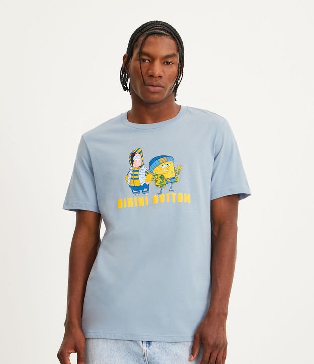 Camiseta Regular em Meia Malha com Estampa Bob Esponja e Patrick